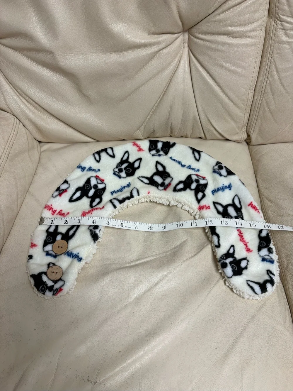 BULLTON Japan Pied Black White French Bulldog Fleece Neck Warmer Cream Scarf